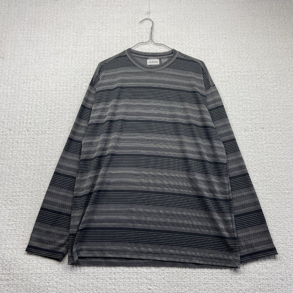Alfani Shirt Mens XL Black / Grey Striped Long Sleeve Pullover Lightweight